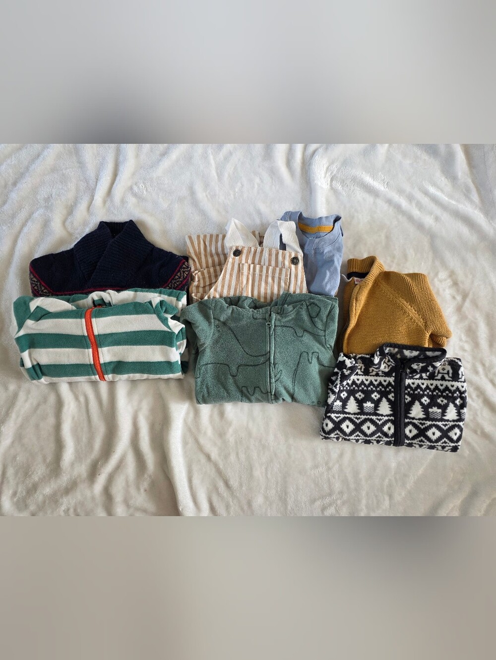 Baby Boy 12-18 Months Clothing Bundle โ Sweaters, One-Pieces, Overalls & Fleece